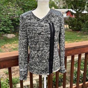 Ann Taylor Faux Leather Trim Full Zip Cardigan Sweater, M